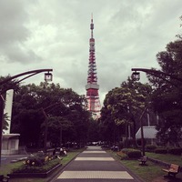 芝公園4号地 あいにくの梅雨の曇り空をバックに東京タワー...
